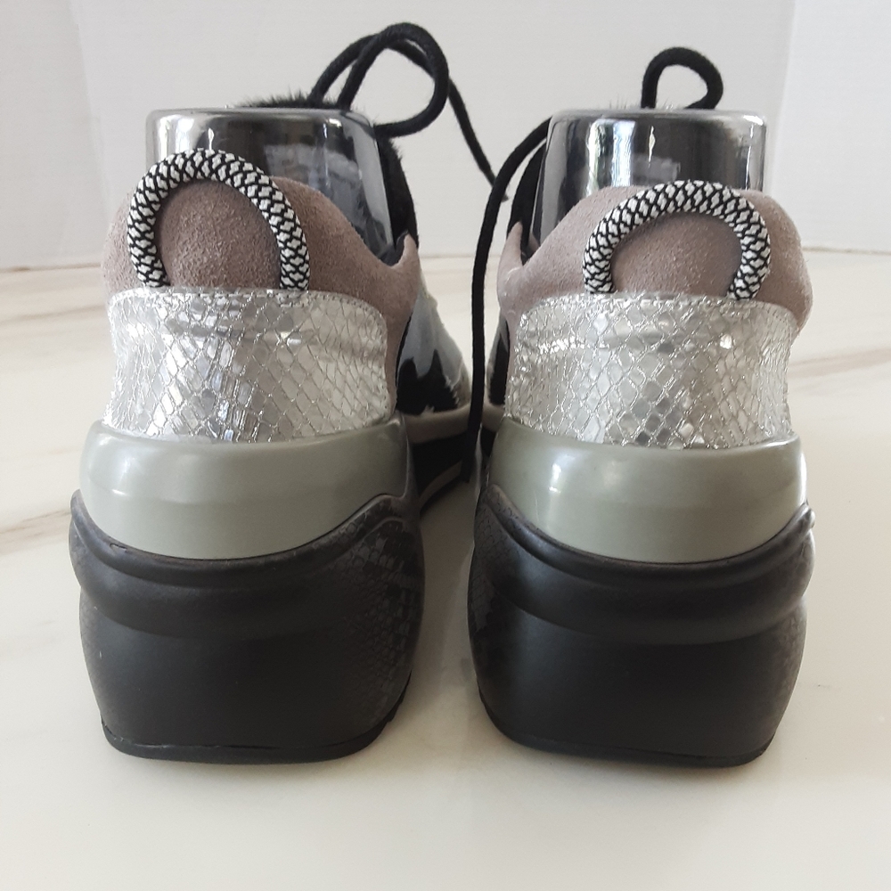 GIANNI BINI Malloy Chunky Snakeskin Print Calf Fur Lace-Up Wedge Sneakers Sz 8M - Picture 8 of 11